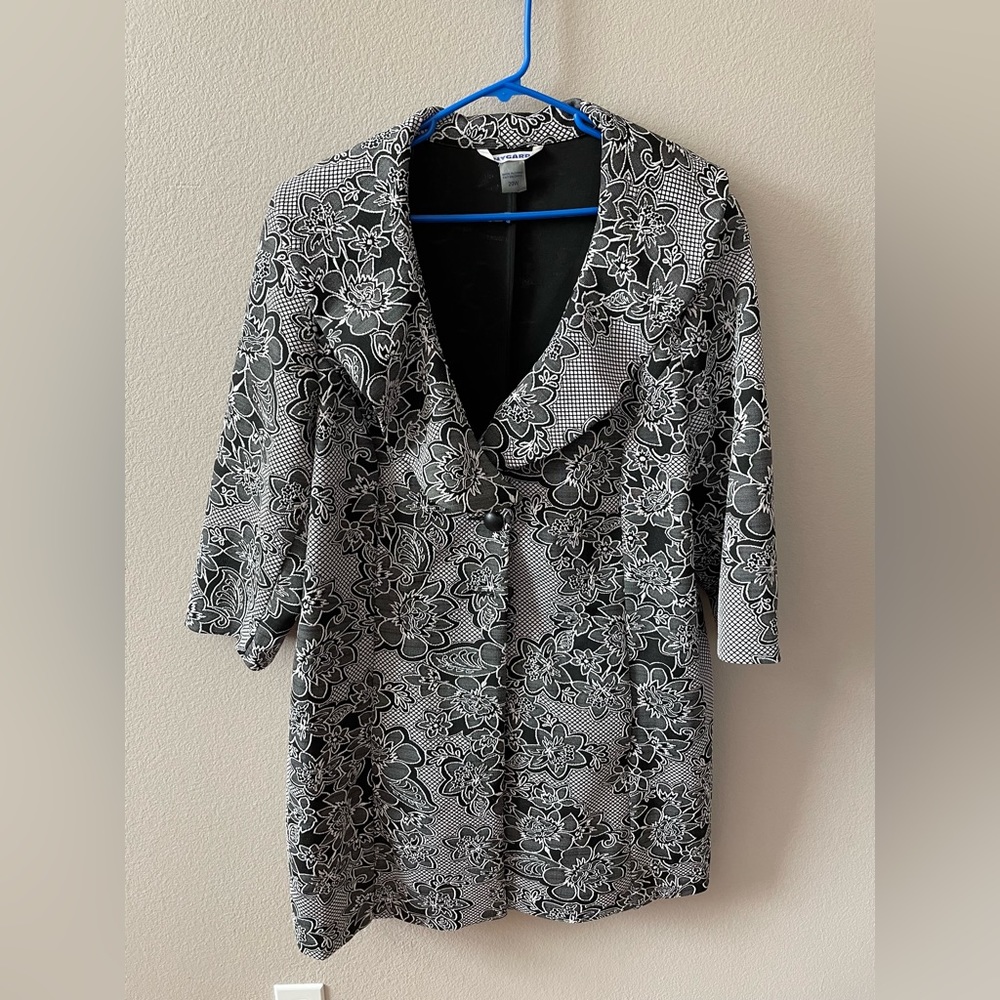 Nygard Women’s Coat Jacket Plus Size 20W Black White Floral Textured